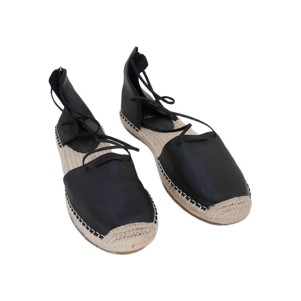 Eileen Fisher Women's Black Leather Lace Espadrilles Flats Size 9M